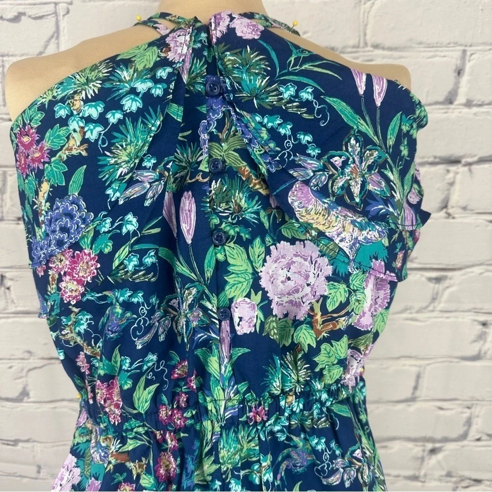 Janie and Jack NWT Floral Halter Romper Blueprint Floral Girls Size 12 Tropical